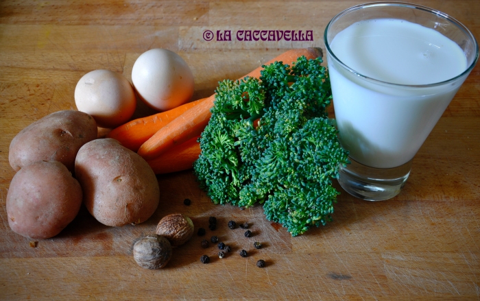 carote, broccoli, patate, latte, noce moscata, pepe, latte, carrots, potatoes, milk, nutmeg